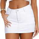 IWD Denim Mini Skirt Women Casual Stretch Jean Skirt Zip Fly Low Waisted Denim Skirt with Pockets,M