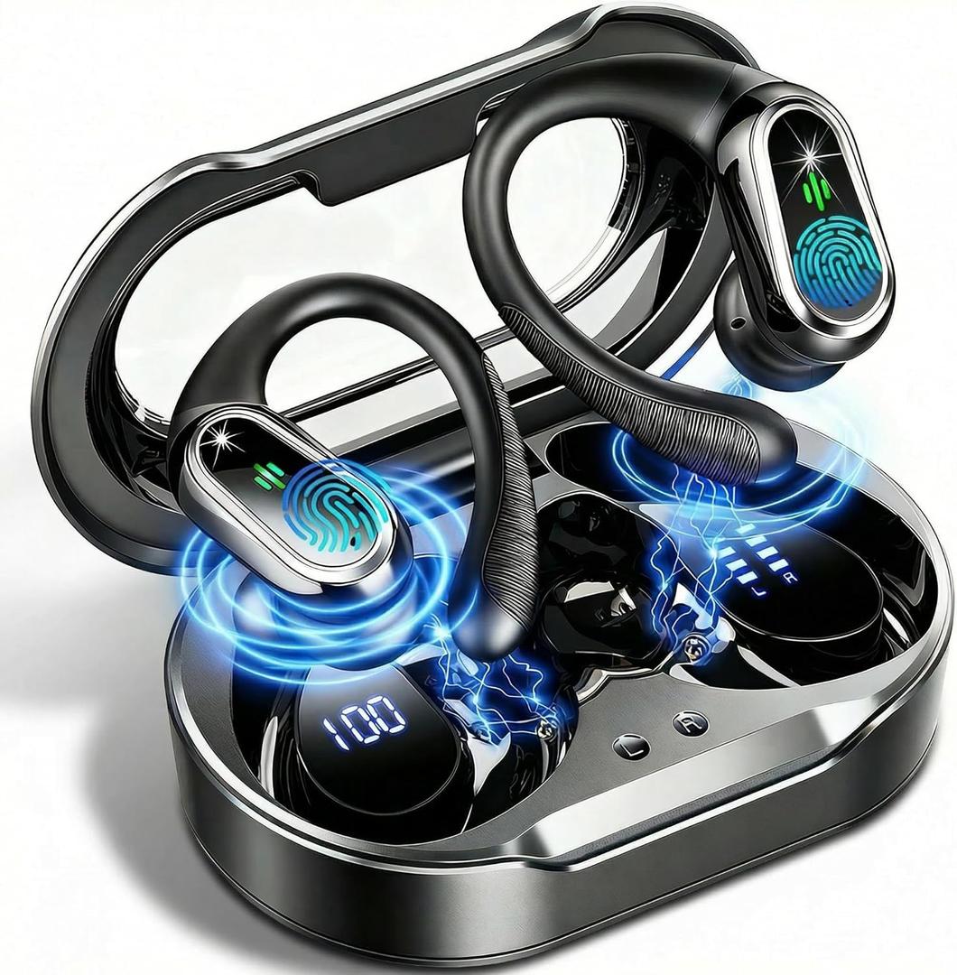 Wireless Earbuds, 2026 Bluetooth 5.4 Headphones Sport, 60Hrs HiFi Stereo Deep Bass Over-Ear buds with ENC Noise Cancelling Mic, IP7 Waterproof & LED Display Earphones with Earhooks for Workout/Running (Victory Black)
