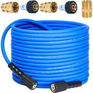 TOOLCY Super Flexible Pressure Washer Hose 50ft, 3400 PSI Kink Resistant Power Washer Hose 1/4 in., Replacement Power Wash Hose with M22 and 3/8" Quick Connection Kit for Gas & Electric