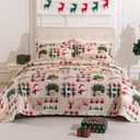 Feyocn 3-Piece Christmas Quilt Set King Size Cozy Xmas Snowman Reindeer elk Bedding Sets Soft Christmas Tree Bedspread, Holiday Santa Quilt Coverlets Set with 2 Pillow Shams,Beige Red