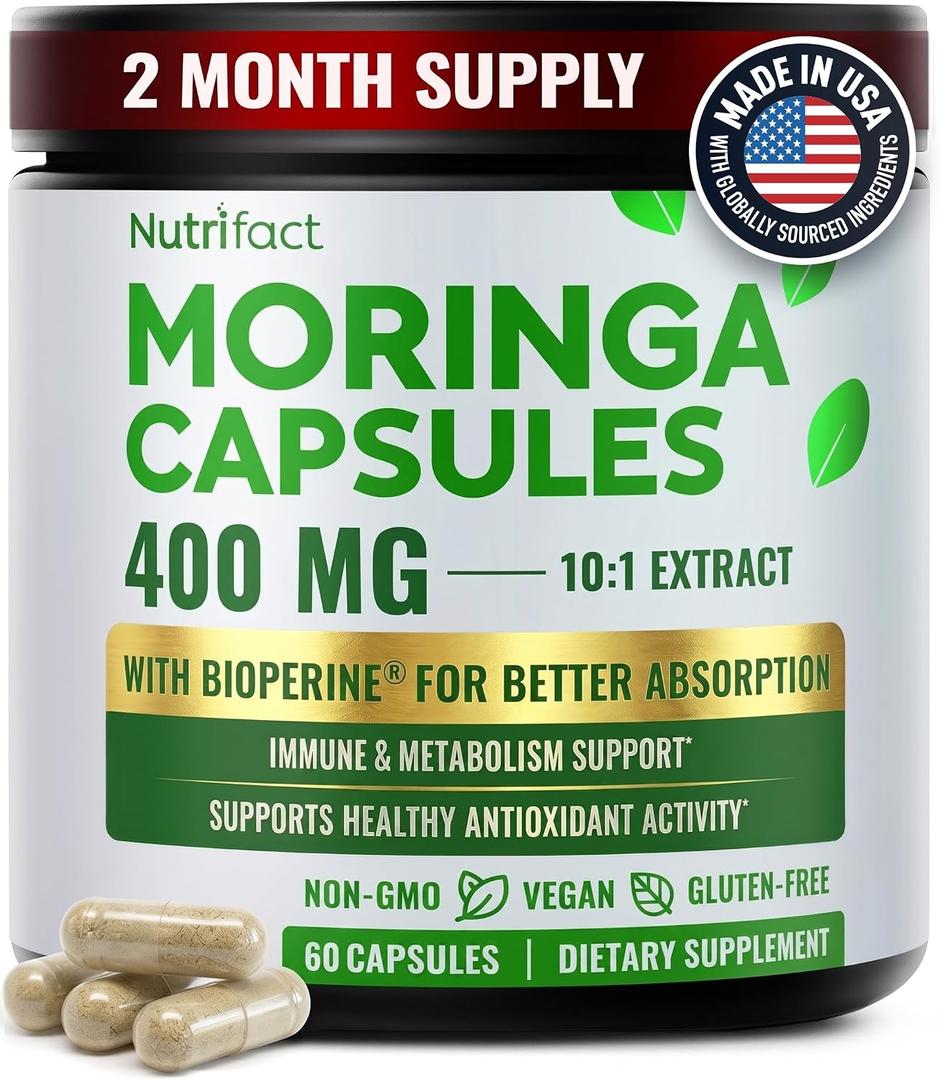 3 x Moringa Capsules with Vitamin C, Zinc & L-Lysine – Immune Support, Vegan (EXP 12/01/27)