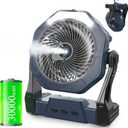 Ausic Portable Misting Fans for Outside, 30000mAh Outdoor Cooling Fan for Patios 250ml, 8 Inch Camping Battery Operated Rechargeable Fans, Spray Fan with Light & Hook for Beach, Tents, Travel (Grey)