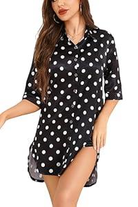 Anjue Satin Sleepshirt Women Comfy Nightgowns Soft 3/ 4 Sleeve Button Down Sleepwear Satin Nightgowns for Women