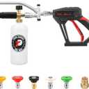 Tool Daily Short Pressure Washer Gun with Foam Cannon, Dual Connector Accessory, 1/4 Inch Quick Connect, 5 Spray Nozzle Tips, 1 Liter