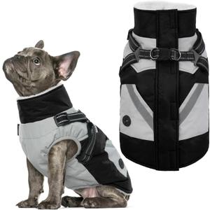 IECOii Dog Coat with Harness Built in - Black, Large - Waterproof Winter Coat, Fleece Lined Snow Jacket for Dogs (Large(Chest:24.4 in))