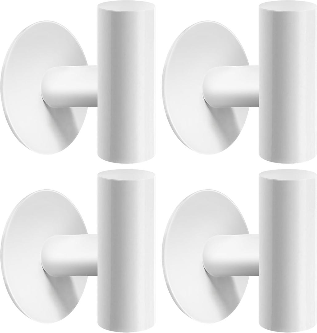 Adhesive Towel Hooks, Chrome SUS 304 Stainless Steel Heavy Duty Waterproof Wall Hooks, Self Adhesive Coat Robe Hooks for Bathrooms Kitchen Wall Mounted (White, 4 Pcs)