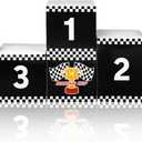 6 Pcs Large Racing Party boxes set, 4 pcs 11.8" Race Car Podium and 2 pieces 17.3" Traffic Light, Car Themed Goodie Checkered Boxes Racing Birthday Party Centerpiece Decoration Favors