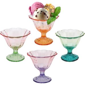 10 Oz Glass Ice Cream Bowls Set of 3, Colored Dessert Bowl Footed Clear Drinking Cups, Trifle Dish Parfait for Sundae, Dessert, Candy, Fruit, Ice Cream, Snack Puddings, Assorted Colors