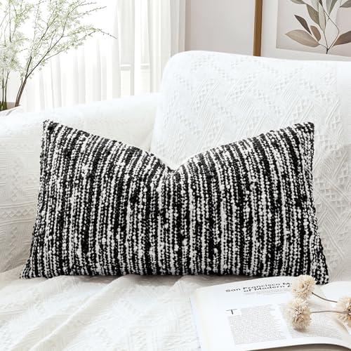 Artscope Lumbar Throw Pillow Cover 16x24 Super Thick Body Pillow Cover Decorative Boucle Textured Morden Neutral Accent Italian Style Pillowcase for Bedroom Living Room Couch Sofa Home Décor-Black