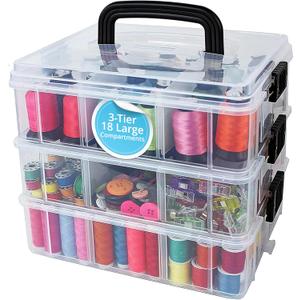 Bins & Things Clear 3-Tier Stackable Storage Containers with Lids - 18 Adjustable Compartments for Bead Organizers and Storages - Organizing Drawers Storage Box for Jewelry, Kids Toys, Makeup