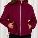PRETTYGARDEN Womens 2026 Winter Fleece Sherpa Jacket Trendy Long Sleeve Zip Up Cropped Warm Coat Fall Fashion Workout Clothes (X-Large, Burgundy)