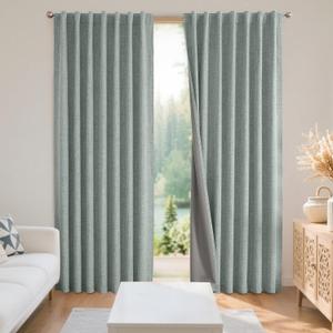 Joydeco Black Blackout Curtains for Bedroom - Linen Curtains120 inch, 100% Thermal Insulated 2 Panels Light Blocking Drapes, Rod Pocket & Back Tabs, Darkening Privacy for Living Room (Sage Green)