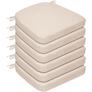 Chair Cushions for Dining Chairs, D-Shaped Non-Slip Seat Cushions with Removable Washable Covers & Ties, Chair Pads for Kitchen, Indoor Patio 17" x 16" (Cream, 6 Count)
