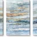 Abstract Canvas Wall Art for Bedroom 3 Piece Ocean Painting Coastal Theme Artwork Blue and Yellow Sunset & Sunrise on the Beach Seascape Picture for Bathroom Living Room Light 12x16inchx3 panel (Blue Abstract Wall Art)