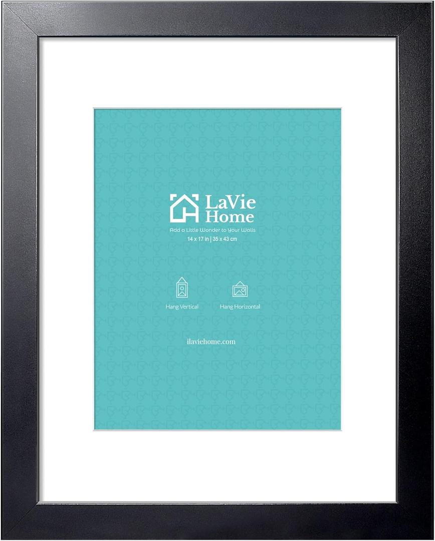 LaVie Home 14 x 17 Poster Frame Black, Display Pictures 11x14 with Mat or 14x17 Without Mat, Stable and Sturdy Picture Frame and Polished Plexiglass, Horizontal and Vertical Format of The Wall,1 Pack