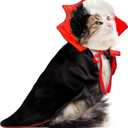 Halloween Cat Costume,Reversible Cape and Wig Set for Cats Dogs, Adjustable Red Black Witch Vampire Cruella Style Pet Outfit with Neck Strap