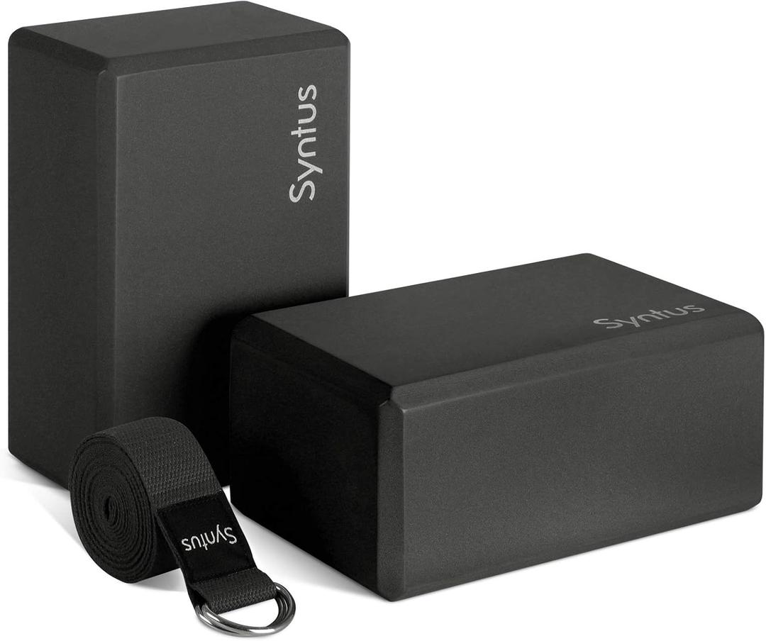 Syntus Yoga Block and Yoga Strap Set, 2 Soft Non-Slip Yoga Blocks 9×6×4 inches, 8FT Metal D-Ring Strap for Yoga, General Fitness, Pilates, Stretching and Toning