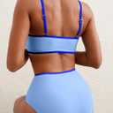 Herseas Women's 2 Pieces Colorblock Bikini Sets Square Neck Swimsuit Adjustable Spaghetti Straps Bathing Suit (Blue, L)