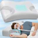 CPAP Pillow for Side Sleepers for Neck Shoulder Pain Relief with Cooling Pillowcase - Memory Foam Neck Support Pillow for Side, Back & Stomach Sleeping - Reduce Air Leak/Mask Pressure for Better Sleep (Queen-22.8"L*14.9"W*(3.9"/3.7")H, Gray)