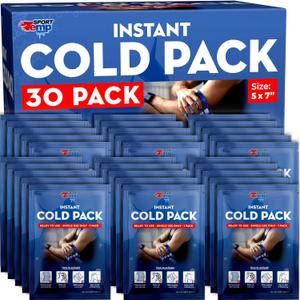 Sport Temp Instant Ice Cold Packs (7x 5) Disposable Ice Packs for Pain Relief, Swelling, Injuries, Toothaches, and Sprains Cold Therapy for Athletes, First Aid, Travel & Outdoor Use (30 Pack)