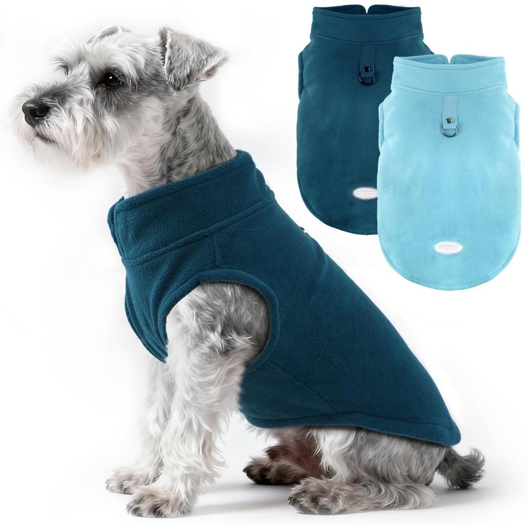 2Pack Fleece Dog Sweater Vest with Leash Ring Pullover Dog Clothes Sweaters for Small to Large Dogs with Reflective Strip Puppy Clothes Sweater Soft Lightweight Jacket for Fall/Spring/Winter (XXL (Back:21.65",Chest:31.5",45-55 lbs), Navy+Blue)