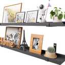 Natural Wood Floating Shelves with Lip, 40 Inch Long Black Floating Wall Shelves with Metal Bracket, Set of 2 Picture Ledge Shelf Wall Mounted Shelves for Living Room, Bedroom and Kitchen