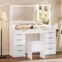 YITAHOME Vanity Set, Makeup Vanity Desk with Adjustable LED Mirror, Power Outlets, 10 Drawers, Magnifying Glass, Tempered Glass Top, Hairdryer Holder, Stool for Bathroom, Makeup Room