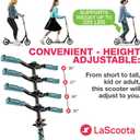 LaScoota Kick Scooter for Kids Ages 6+, Teens & Adults, Large 8" Sturdy Urethane Wheels. Adjustable Handlebar, Lightweight, Foldable, 220lbs Max Load