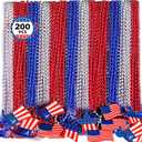 TOAPER 200PCS 4th of July Accessories Necklace for Adult- Red White And Blue Accessories Necklace, 4th Of July Beads Necklace for 250th Anniversary Independence Memorial Day