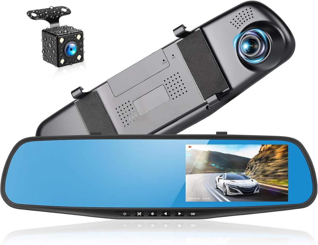 4.5 Inch Mirror Dash Cam for Cars,1080P Rear View Mirror Front and Rear View Dual Cameras,Super Night Vision,Parking Assistance,24H Parking Monitor,Waterproof Backup Camera