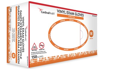 Cardinal Health 8882DOTP Stretch Vinyl Exam Gloves Cream - Nominal Fingertip Thickness 3.6 mil - Smooth - Beaded Cuff Assists Donning - Powder-Free - MED - 1 case of 10 Boxes - Total 1500 Each
