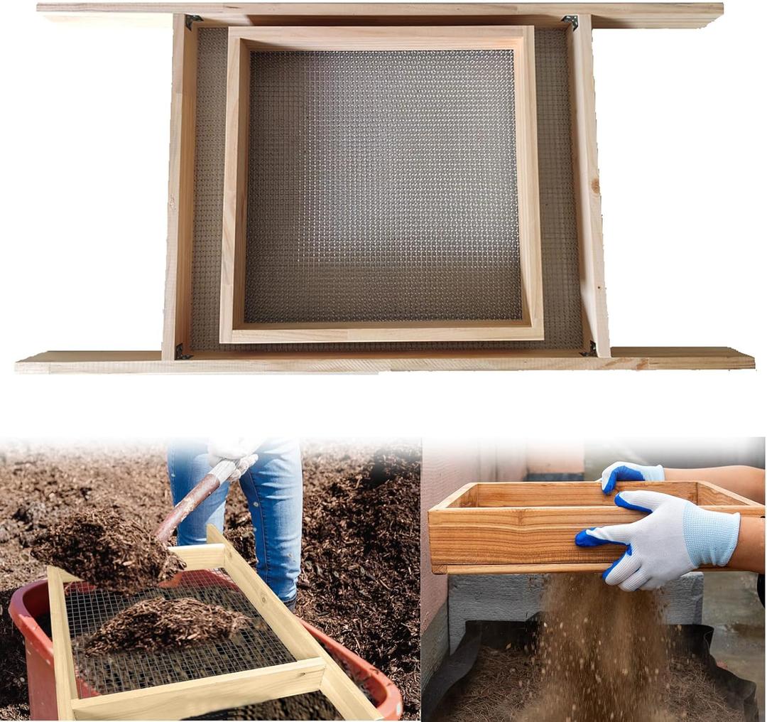 Sifter for Garden, 2Pcs Hand Held Multi-Purpose Stainless Compost Soil Screen Dirt Cedar Stainless Garden Sifter Sieve for Compost, Sand Rocks Dirt and Potting Soil2/5"+1/4"
