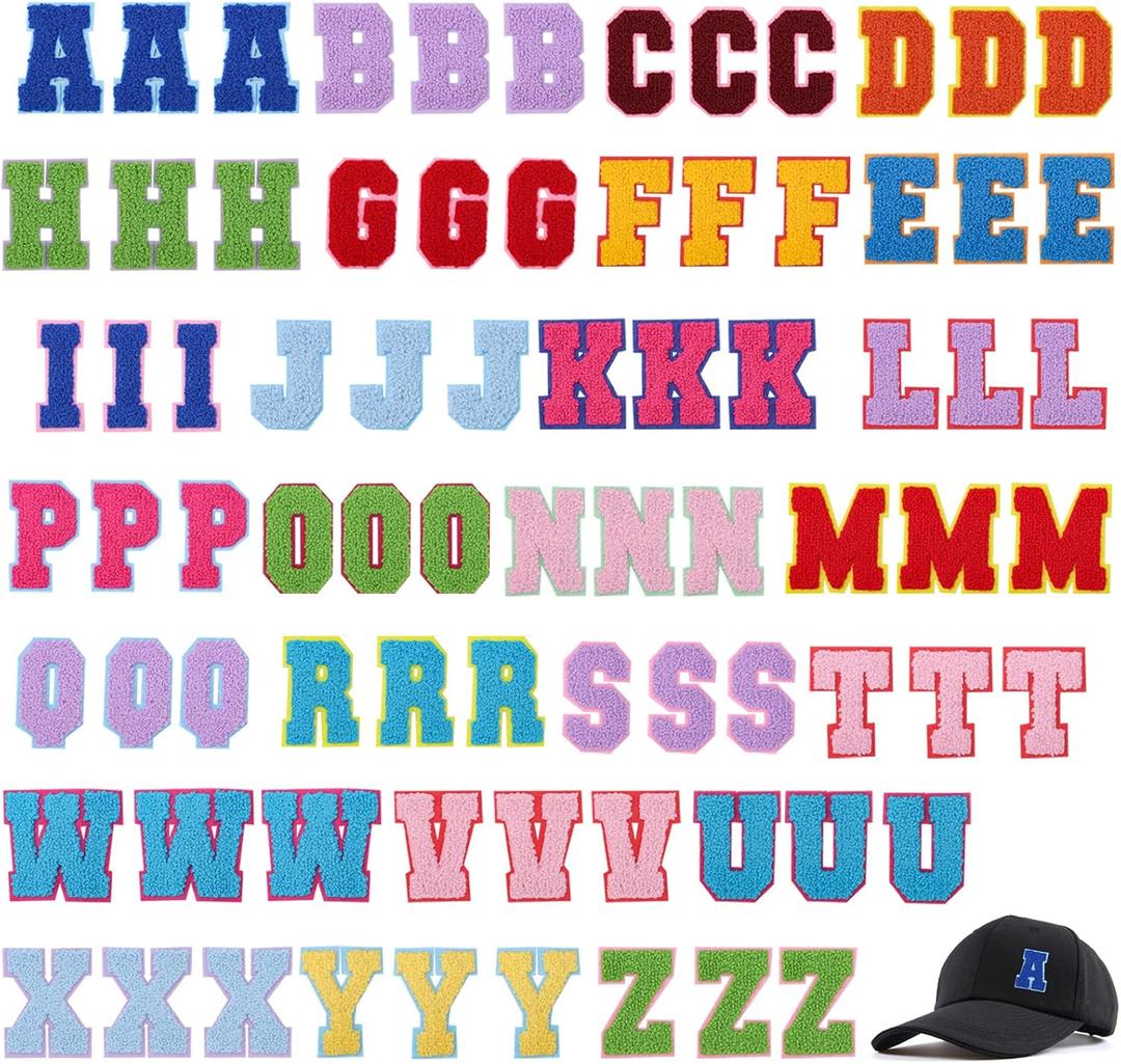 78PCS Iron-on Letter Patches A-Z Embroidered Alphabet Applique Sew-on Letter Patches with Iron-on Adhesive for Decorating Repair Hats Shirts Jeans Bags, Approx. 2.8in x W>2.8in