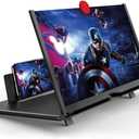10'' Screen Magnifier Amplifier 3D HD Smart Mobile Phone Movies Amplifier with Leather Foldable Holder Stand for Any Smartphone (Black)