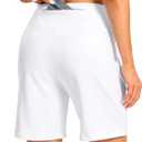 Women's Athletic Shorts with Zipper Pocket 7" High Waisted Stretchy Bermuda Shorts for Women Workout Running Casual (White, S)