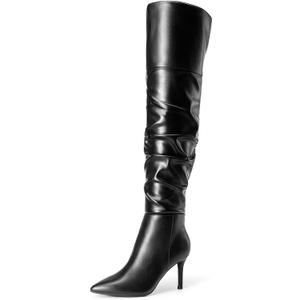 DREAM PAIRS Women's High Heels Over The Knee Boots Thigh High Pointed Toe Stiletto Long Fall Sexy Boots (6, Black-pu)