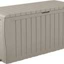 Keter Marvel Plus 71 Gallon Resin Outdoor Storage Box for Patio Furniture Cushions, Throw Pillows, Garden Tools and Pool Floats, Beige