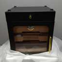 Cigar Humidor, Light Control System with Spanish Cedar Wood Drawer, Hygrometer, 3 Humidifiers and Cigar Accessories Drawer, for Men, Holds 100 Cigars (Black)