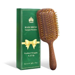 TAIHI Wooden Hair Brush for Women Men, Natural Green Sandalwood Detangling Hair Brush with Ergonomic Handle, Air Cushion Bamboo Hairbrush for Dry Curly Thick Thin Hair, Scalp Massager for Hair Growth