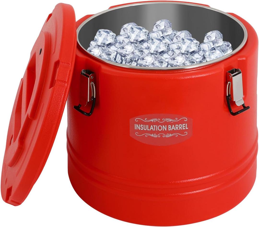 30L Commercial Insulated Food Carrier - Stainless Steel Soup Container for Hot & Cold Food - Ideal for Restaurants, Parties, Picnics, and Outdoor Events - Durable with Lid (Red)