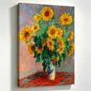 Woxfcart Sunflower Flower Decor Wall Art, 16 x 20 Monet Floral Painting Artwork Canvas Print for Bathroom Bedroom, Ready to Hang