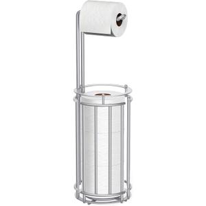 Meangood Toilet Paper Holder Stand and Tissue Paper Roll Dispenser for 4 Mega Rolls (Matte Silver)