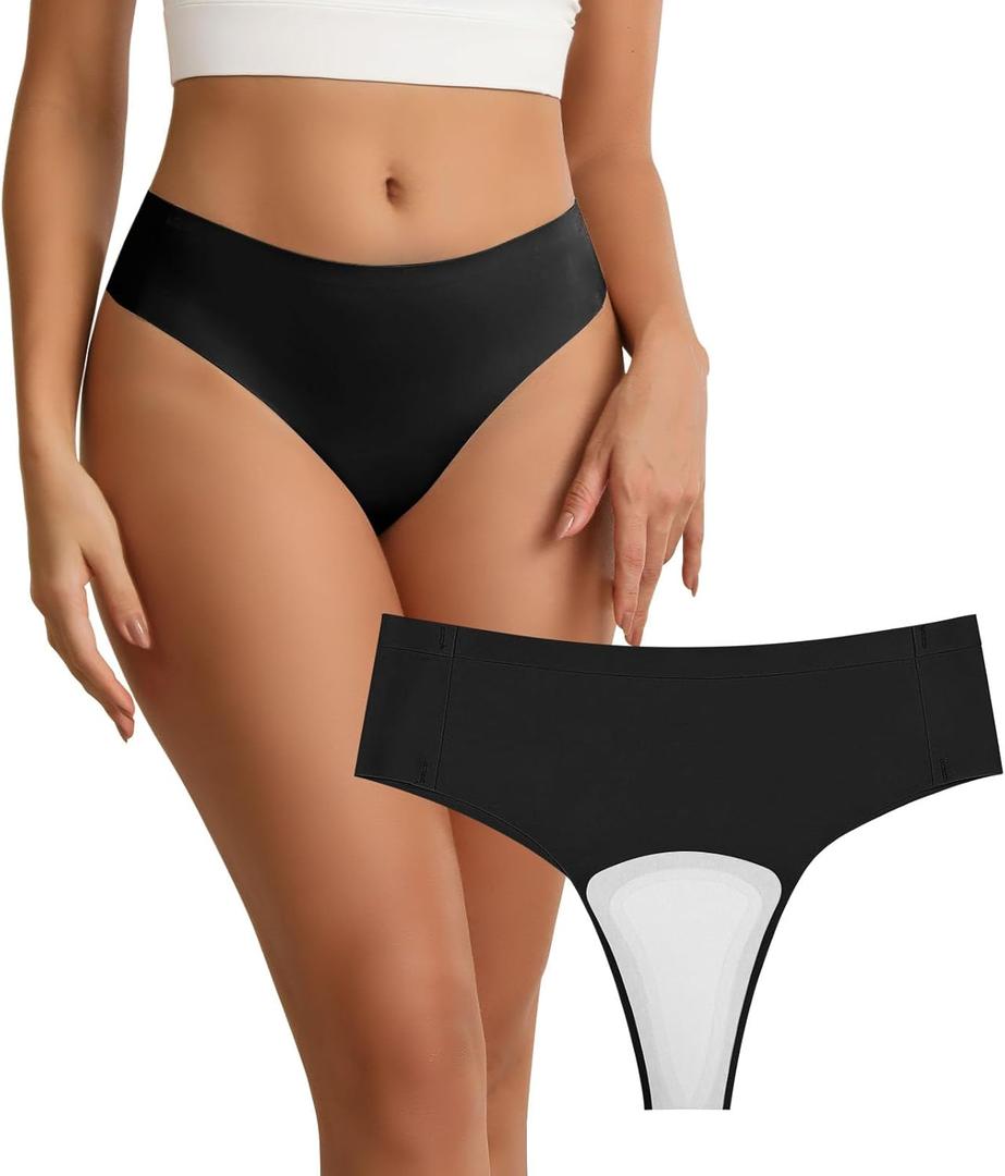 Camel Toe Cover Thong/Camel Toe Concealer Underwear/CamelToe Hider Built in Latex Cover to Hide Feminine Lines (M, Black)