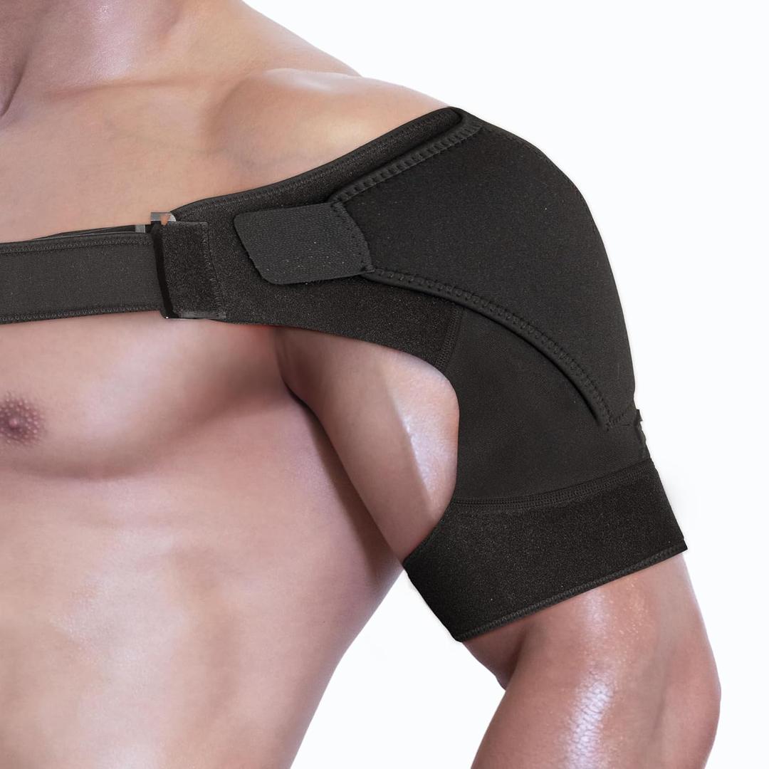Astorn Size Large Shoulder Brace for Torn Rotator Cuff with Built In Ice Pack Pocket, Adjustable Neoprene Compression Support for Left or Right Shoulder, Breathable Split Strap Men Women