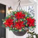 Christmas Hanging Baskets with Lights for Outdoors, Christmas Porch Decor