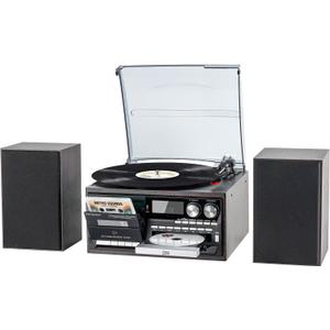 10-in-1 Vintage Record Player with Bluetooth Input & Output, Classic Sound for Modern Homes, 3-Speed Turntable, CD/Cassette, USB/SD/MMC, AM/FM Radio, Dual External Stereo Speakers & Remote