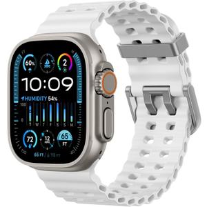Odbeai Ocean Sport band Compatible with Apple Watch Ultra 2 3/Ultra Band for Men 49mm 46mm 45mm 44mm 42mm,Soft Silicone Outdoors Waterproof for iWatch Bands Ultra 2/Series 11 10 9 8 7-1 SE Men White
