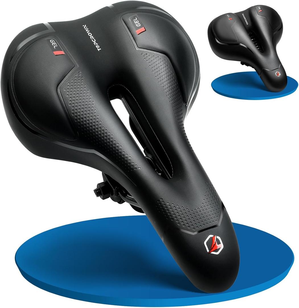 Topcrown Bike Seat, Comfort Wide Bicycle Seat for Men Women, Waterproof Bike Saddle with Dual Shock-Absorbing Balls & Memory Foam Cushion Fit for Mountain, Road, Stationary, Exercise Bike