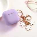 Maxjoy for Apple Airpods 4th Generation Case Cover(2024), Silicone Case with Cherry Blossom Ornament Keychain Compatible with Airpods 4 case for Women,Men-Lavender