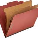 Amazon Basics Classification Folder with Prongs, Pressboard, 2 Dividers, 2-Inch Expansion, Letter Size, Red, Pack of 10, for Organizing Documents